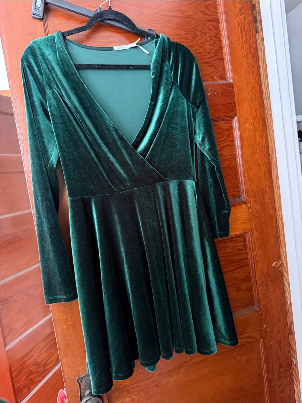 Urban Outfitters Deep Emerald Velvet Wrap Skater Dress